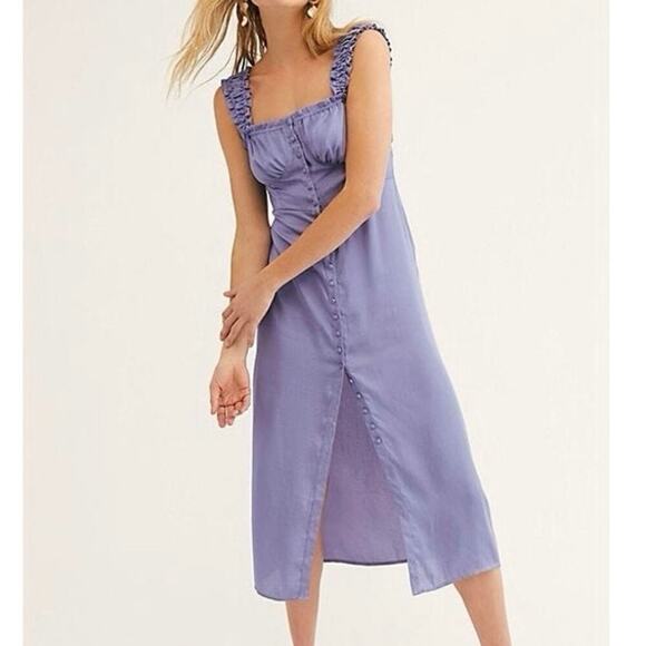 Free People Scorpio Shine Midi Dress Size L Blue Lilac Sleeveless Occasion Soft - Picture 1 of 14